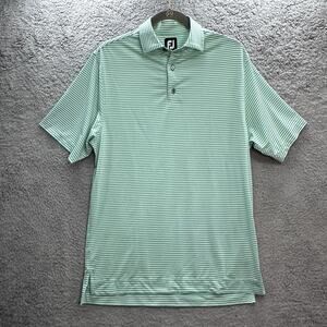 FootJoy Men's Small Green White Short Sleeve Golf Polo Performance Activewear